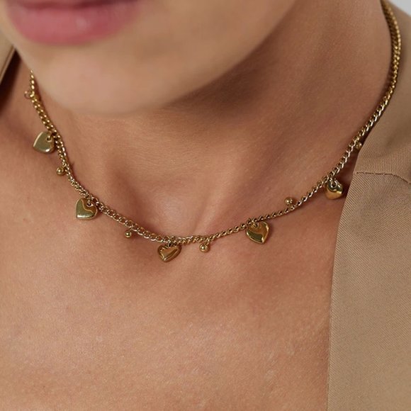New 18K Gold Plated Heart Bead Link Chain Necklace - Picture 3 of 8